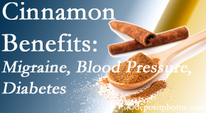 Amelia Chiropractic Clinic shares research on the benefits of cinnamon for migraine, diabetes and blood pressure.
