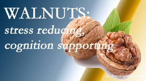 Amelia Chiropractic Clinic shares a picture of a walnut which is said to be good for the gut and reduce stress.